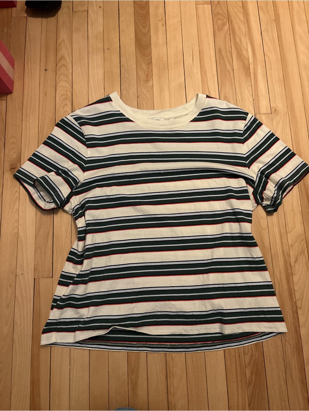 Aritzia Striped Short Sleeve Tee in Ivory, Forest green & Red